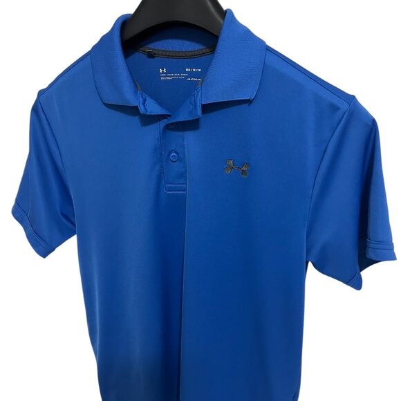 Under Armour Heatgear Golf Polo Shirt Size Medium Loose Fit Logo Blue - Picture 2 of 6